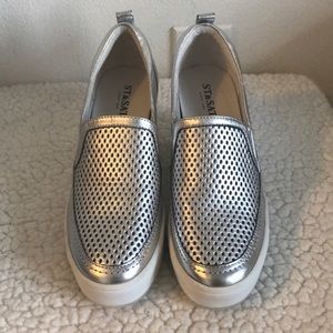Silver Metallic Platform Wedge Slip-On Sneakers
